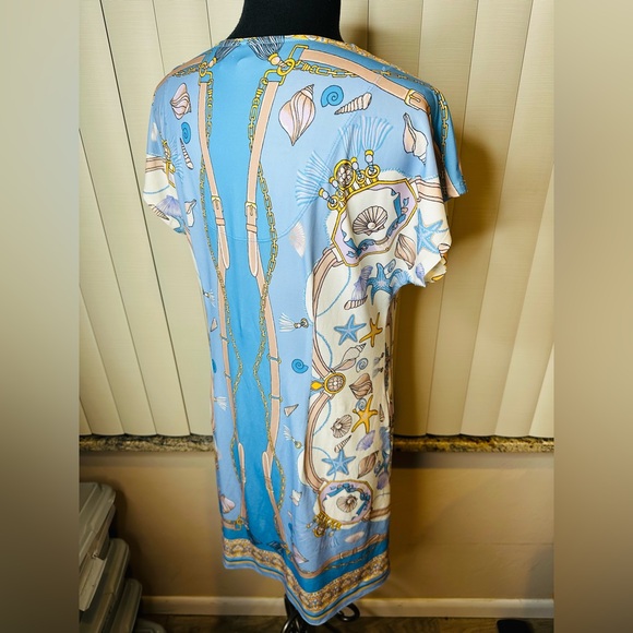 Hale Bob Blue Gold Chain Print Dress Size Medium - Picture 4 of 7